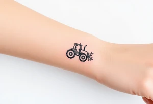 A bracelet that includes a very small tractor and flowers tattoo idea