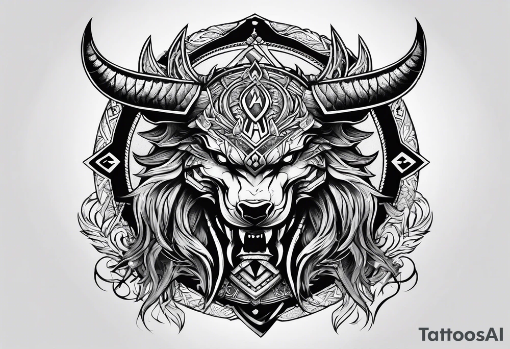 Valhalla sword shield dragon head axe Valknut tattoo idea