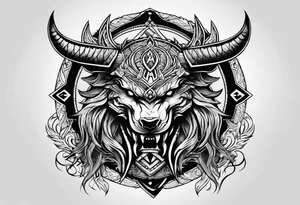 Valhalla sword shield dragon head axe Valknut tattoo idea