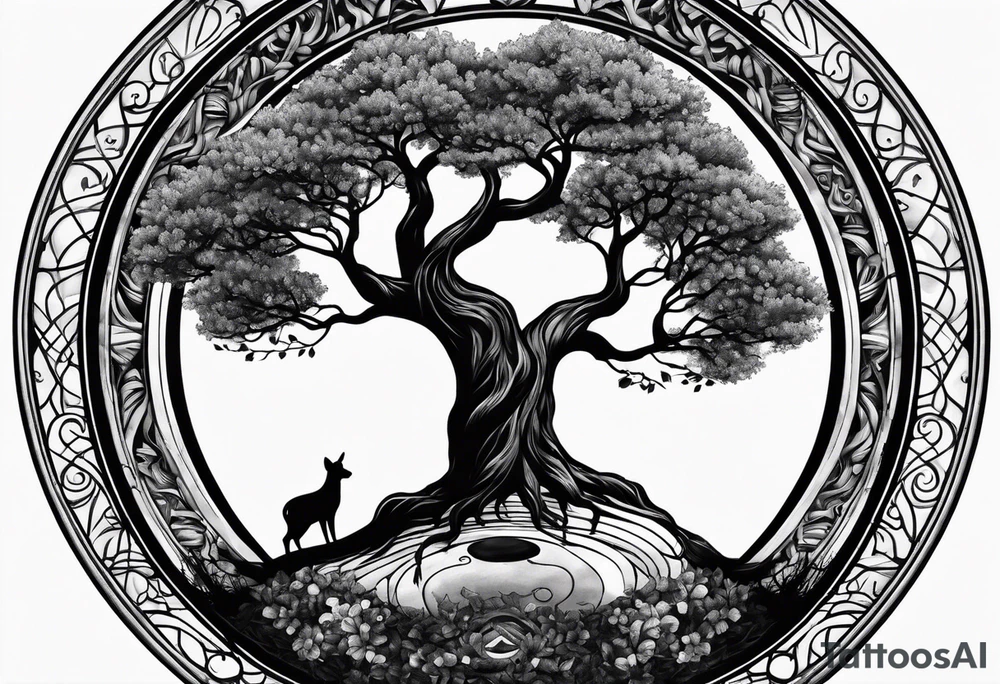 circle of life tree coming out of an hourglass tattoo idea