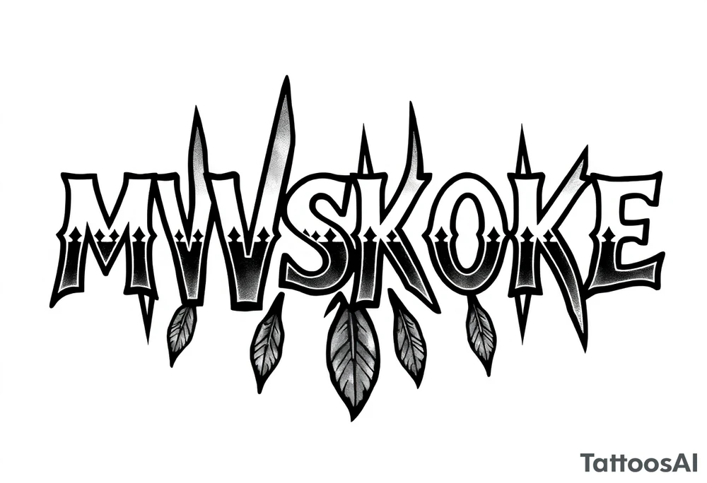 The word “MVSKOKE” shaded with Native American pattern tattoo idea