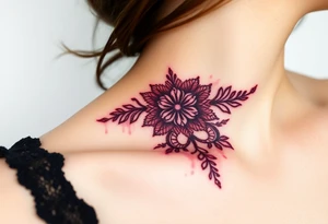 A deep burgundy lace bracelet, softly fading into a watercolor effect, symbolizing love and passion tattoo idea