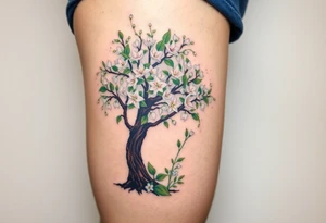 Flowering hawthorne tree with white lilly of the vally bell plants planted by  tree with other lilly plants t8q tattoo idea