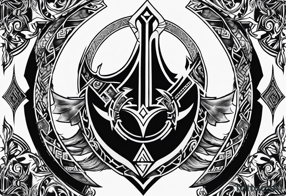 Valhalla sword shield dragon axe Valknut  tribal tattoo idea
