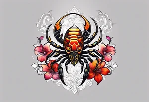 futuristic scorpion animation with flowers bloody tattoo idea