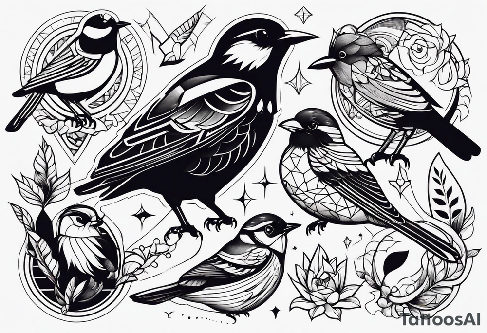 Variety of birds style flash sheet tattoo idea