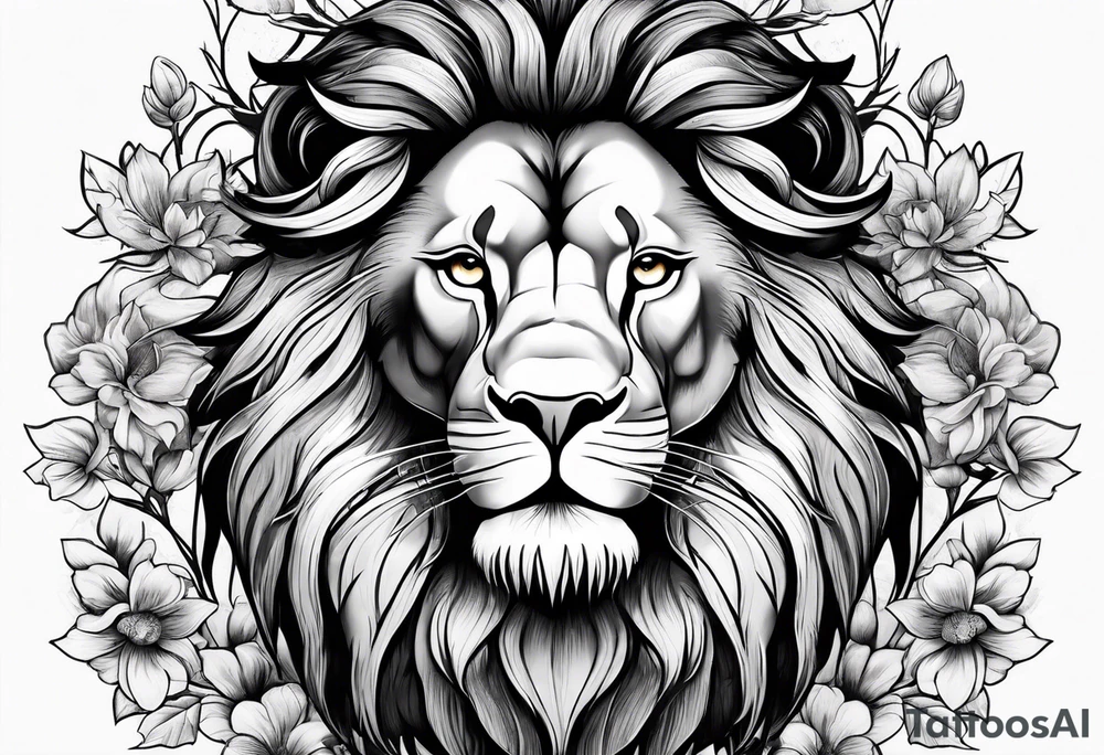Lion, Blossom, Noble tattoo idea
