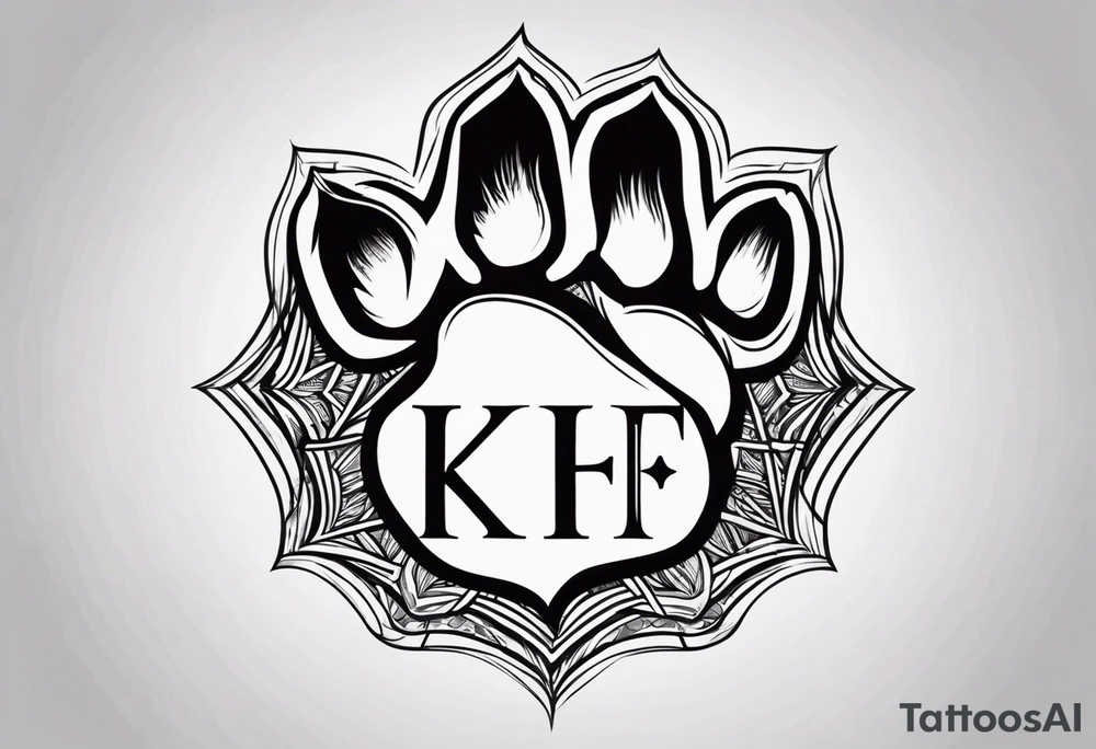 A dog paw with the letters K,F,K,A in each dog paw tattoo idea
