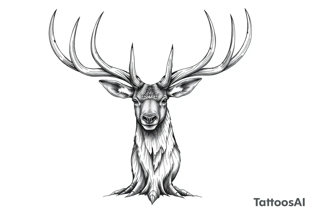 a rain deer horn standing alone with wood pattern on it tattoo idea