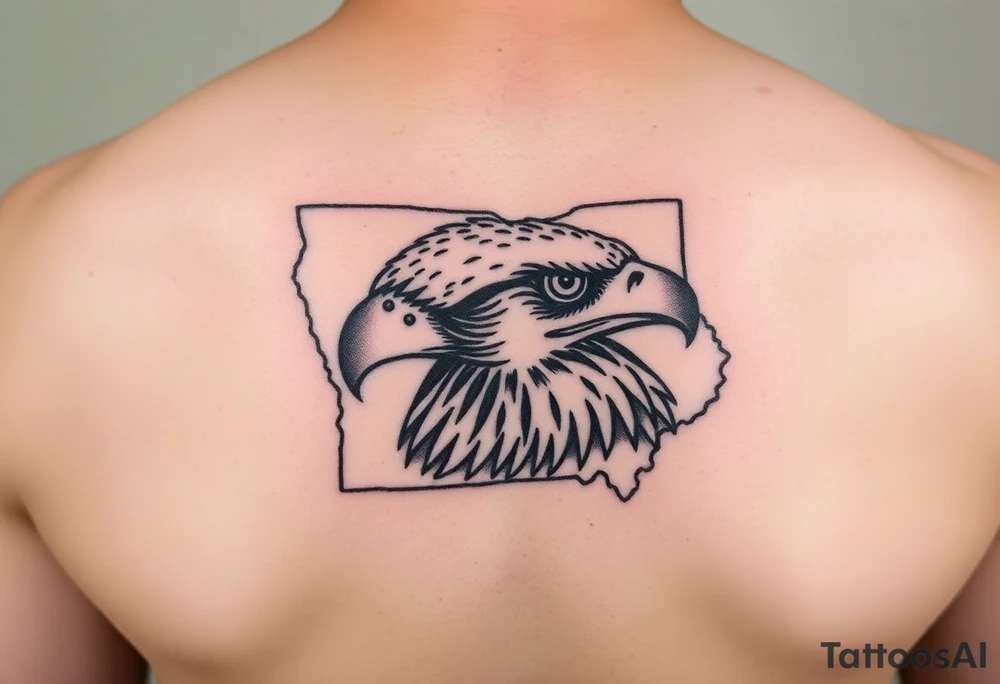 Hawk face inside the state of Iowa tattoo idea