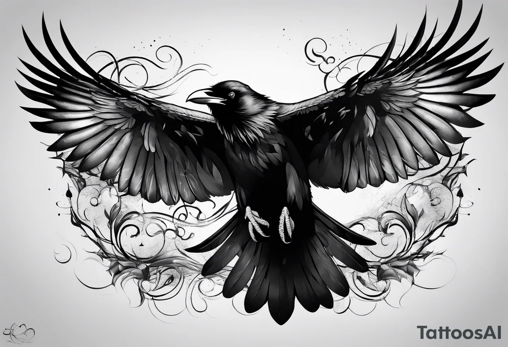 A flying raven chest tattoo tattoo idea