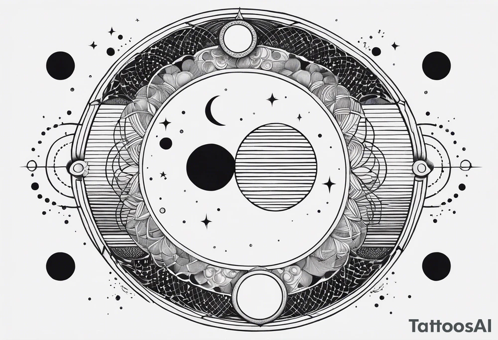 Geometric interpretation of the phases of the Moon in the form of a semicircle or a horizontal line of partially filled circles. tattoo idea