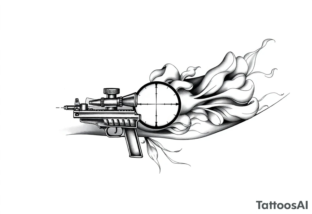 2d sniper crosshairs with smoke in background tattoo idea