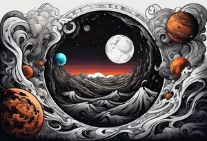 Large black hole swallowing earth. as Earth is swallowed space and time is stretched and deformed tattoo idea