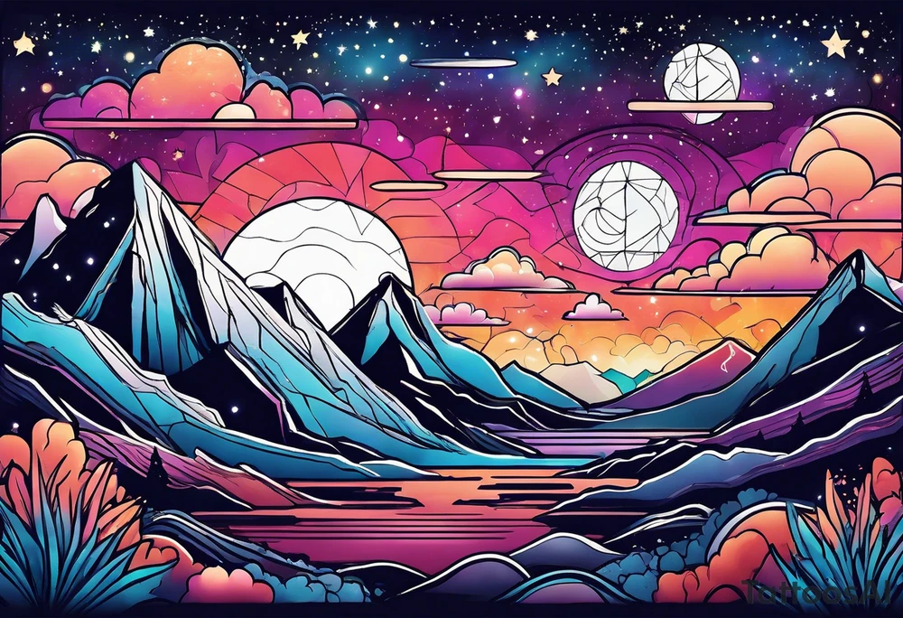 Galaxy sky with Arizona landscape tattoo idea