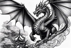 fairy and a dragon in the background tattoo idea