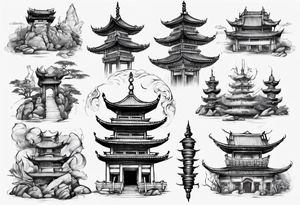 oriental landmark tattoo idea