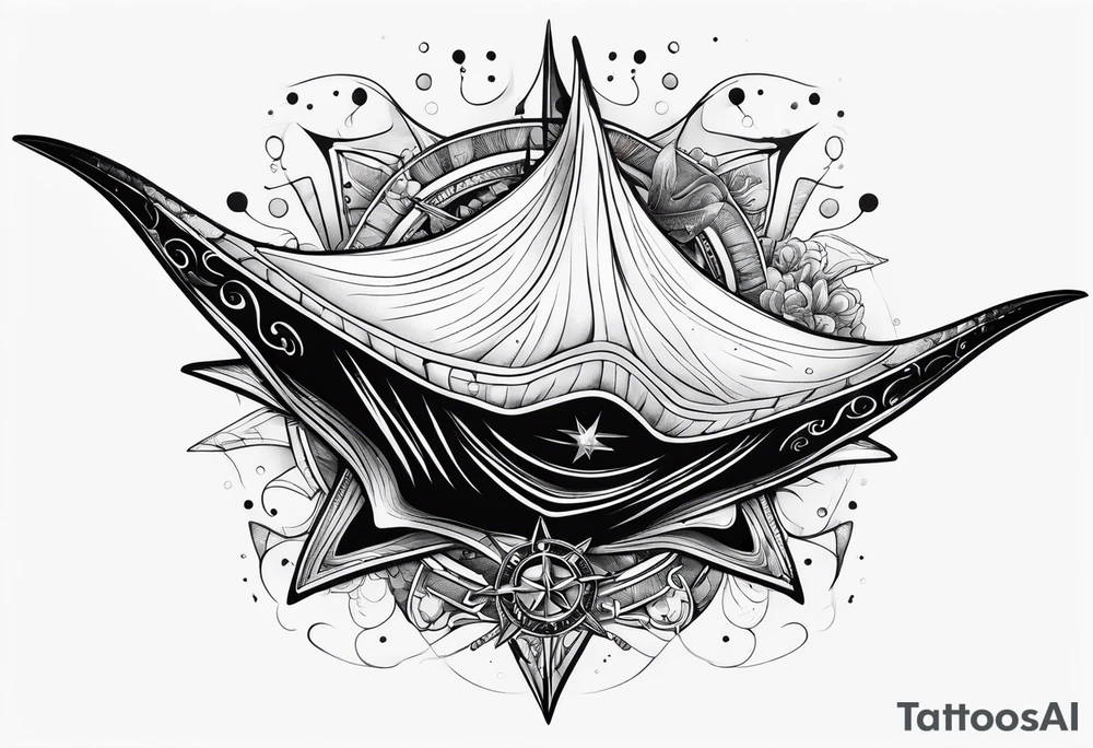 Manta ray with a nautical star inside tattoo idea