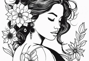 she is fire and flowers, feminist tattoo, strong but really delicate, fine lines tattoo idea