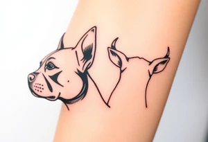 outline of pitbull ears, next to the outline of austrailian cattle dog ears, as they look off into the sunset tattoo idea