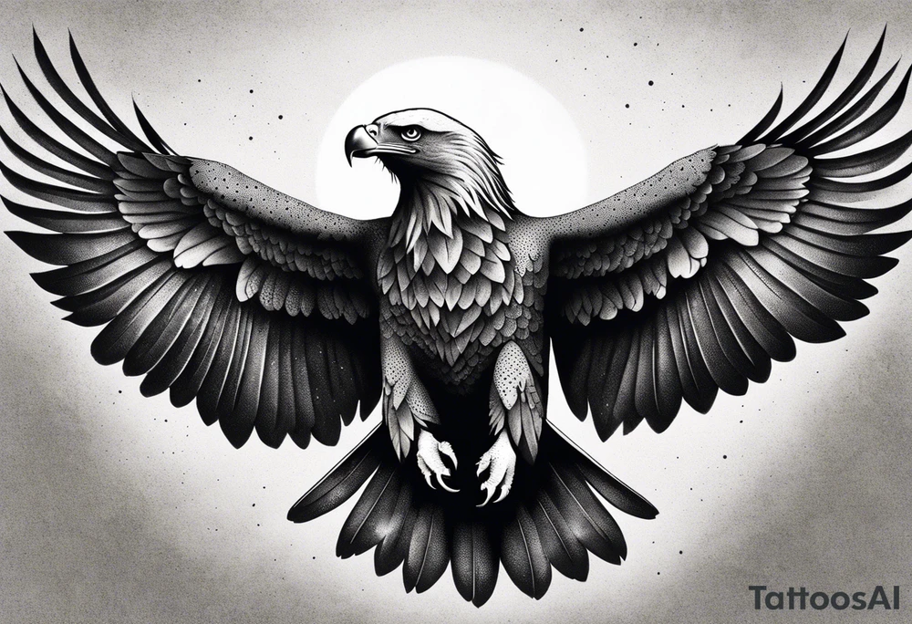 A majestic eagle soaring high in the sky, wings fully spread, capturing the essence of freedom and power tattoo idea