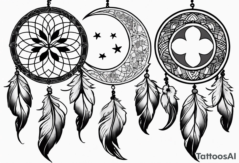 dreamcatcher，Including stars, moon, and Lucky clover tattoo idea