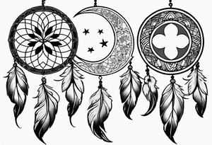 dreamcatcher，Including stars, moon, and Lucky clover tattoo idea