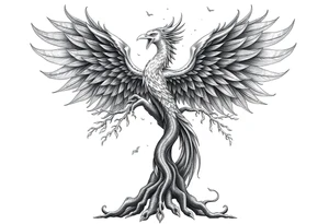 Powerful Phoenix rising large 
tree of life tattoo idea