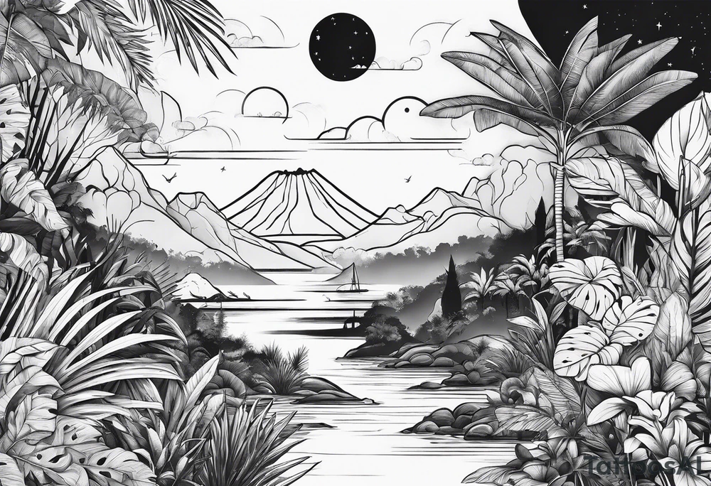 minimalistic jungle vs space with line tattoo idea