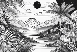 minimalistic jungle vs space with line tattoo idea