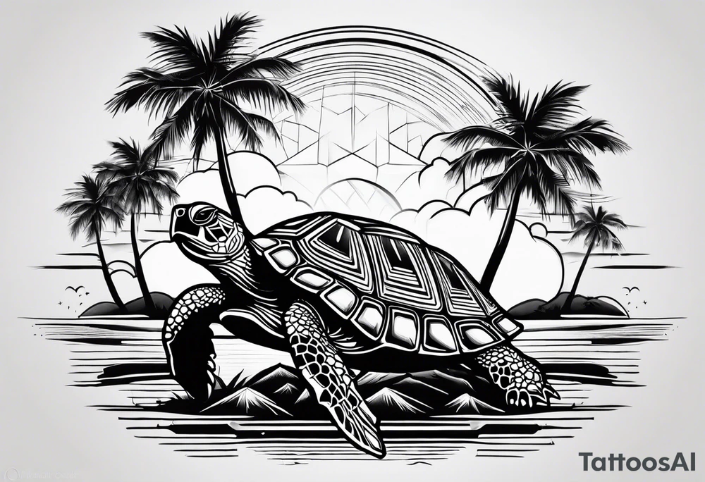 Turtle  palm trees Sunset tattoo idea