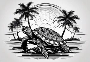 Turtle  palm trees Sunset tattoo idea