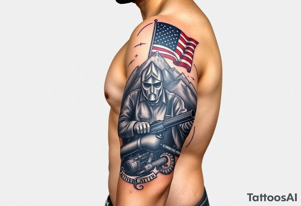 see country, mountains, wildlife, nature, racing , father of 4,
blue collar,  American flag, welder tattoo idea