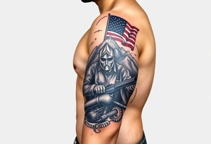 see country, mountains, wildlife, nature, racing , father of 4,
blue collar,  American flag, welder tattoo idea