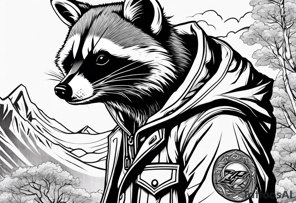 raccoon wearing a Superman hoodie tattoo idea