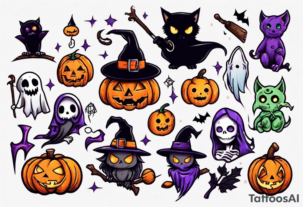 cute and spooky halloween tattoo idea