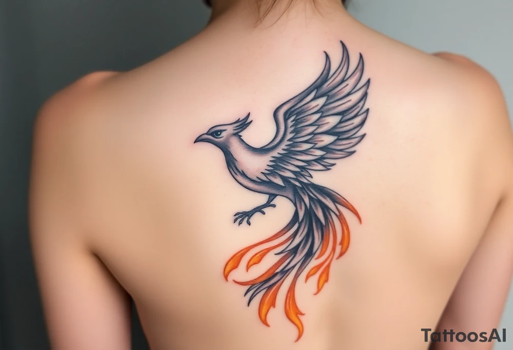 magnificent phoenix rising from golden flames with trailing embers tattoo idea