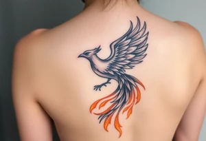magnificent phoenix rising from golden flames with trailing embers tattoo idea