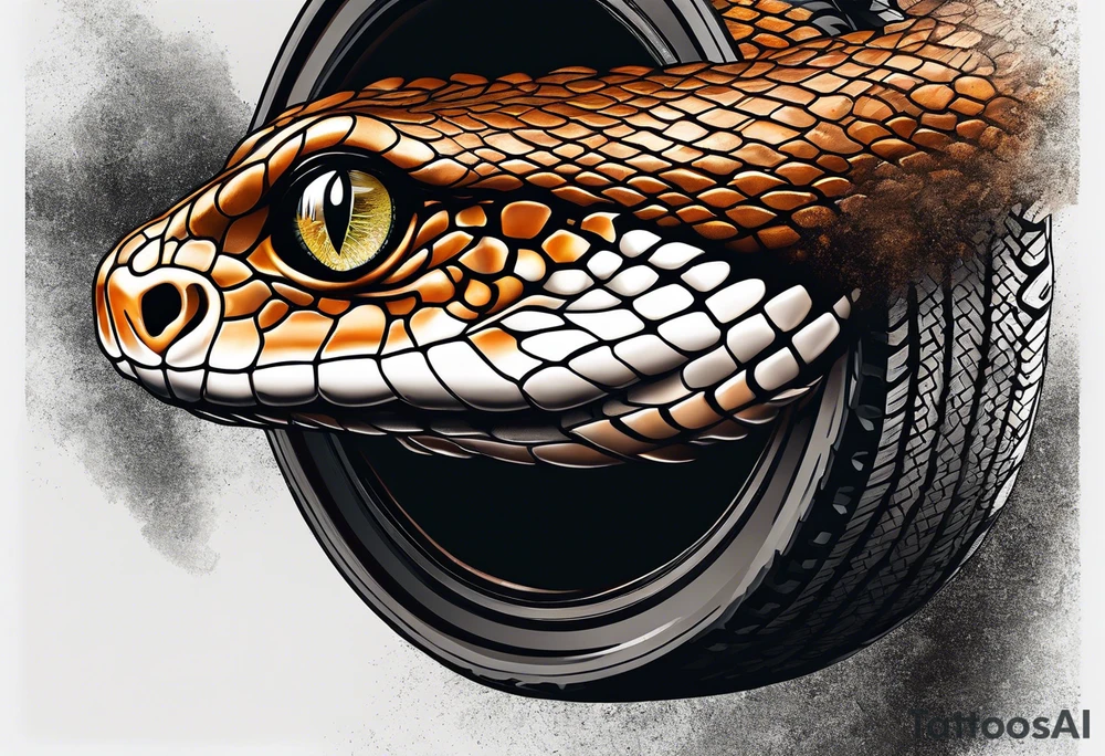 Side view of a Snake eye with copper iris coming out of a mountain bike tire tattoo idea