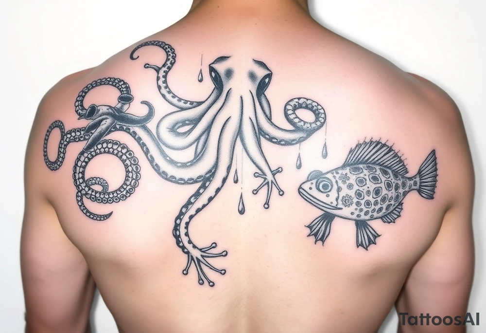 octopus, poison dart frog, pufferfish tattoo idea