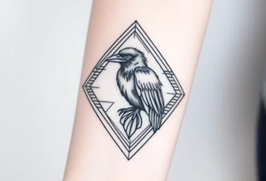 12 inch in length Geometric diamond with lines going around with a big detailed crow in center with a lot of shading tattoo idea
