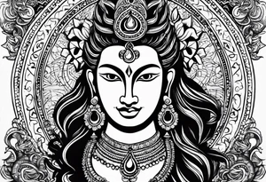 I'll focus on incorporating Lord Shiva, symbols of adventure, happiness, and travel, along with the requested themes of positivity and going with the flow into the design tattoo idea