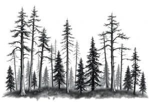 Needle forest with black and gray trees tattoo idea