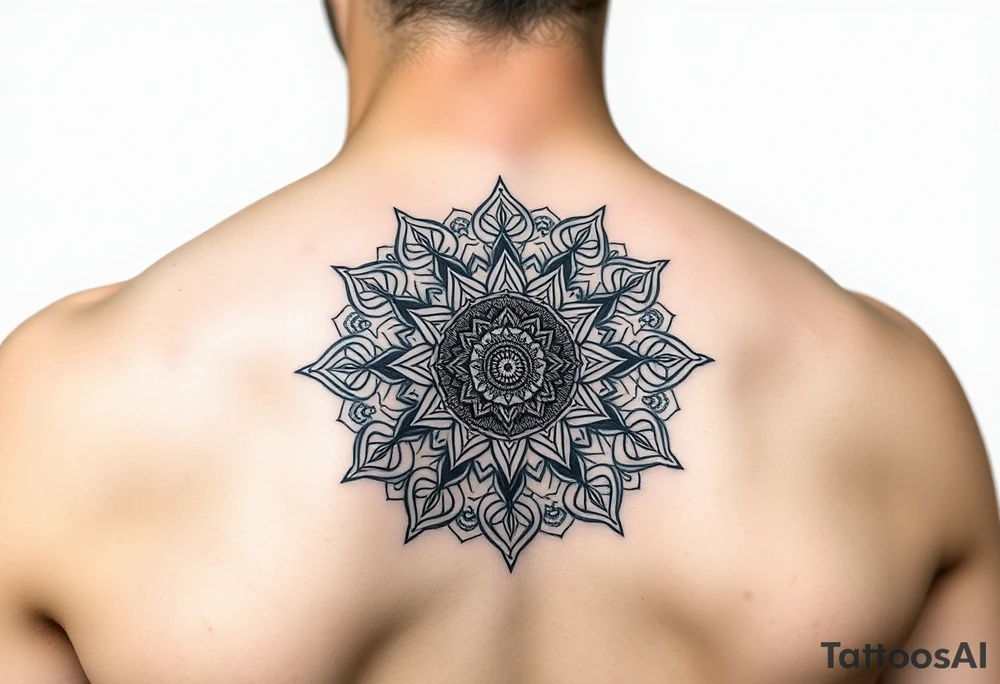 intricate mandala with sacred geometry and cosmic elements tattoo idea