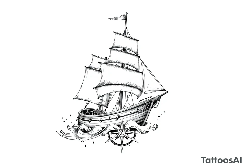 sailing ship, sea, compass. tattoo idea