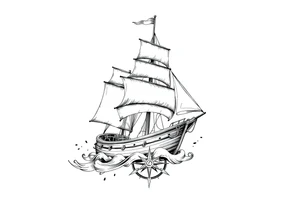 sailing ship, sea, compass. tattoo idea