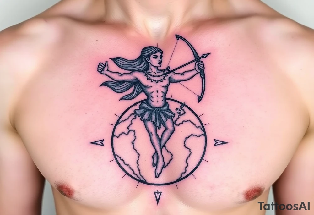 Sagittarius form hovering over the world tattoo idea