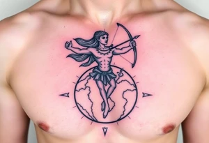 Sagittarius form hovering over the world tattoo idea