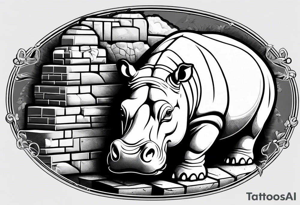 Hippo laying bricks tattoo idea