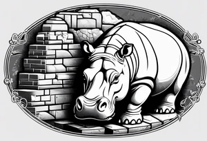Hippo laying bricks tattoo idea